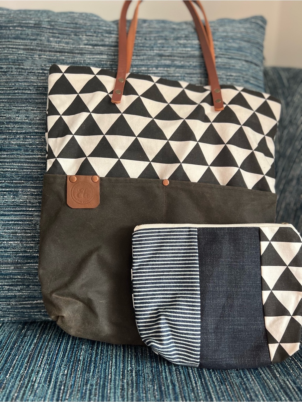 Atelier Eli Waxed Canvas multi-pocket tote with leather straps